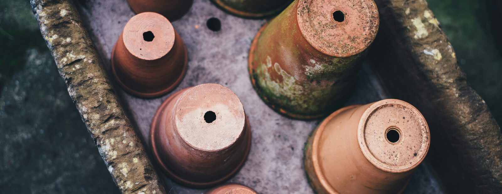 planting pots pilled up for the winter